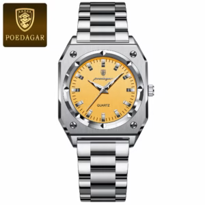 POEDAGAR 788 Quartz Analog Watch silver-gold variation with a gold dial.