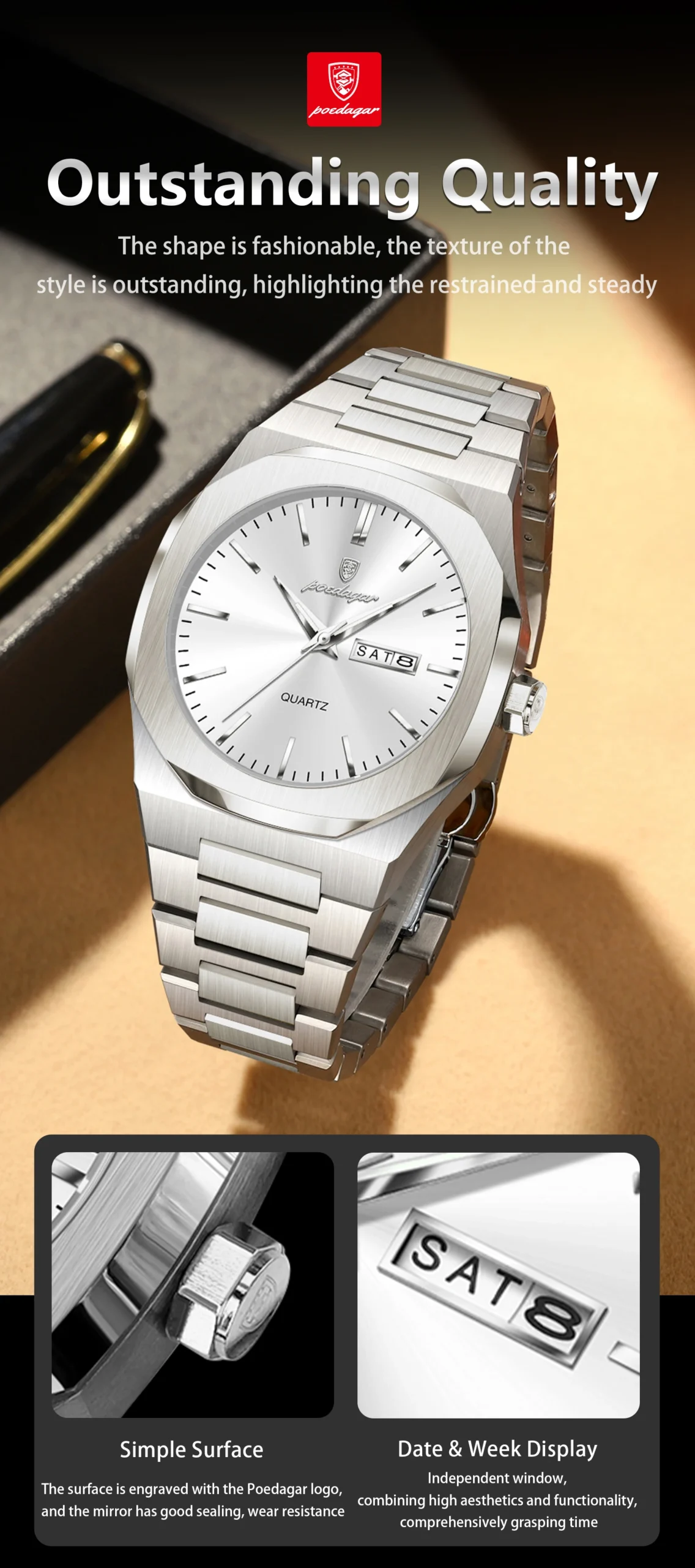 POEDAGAR 825 Quartz Analog Watch information.