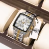 POEDAGAR 866 Quartz Chronograph Watch with a square silver dial and two-tone stainless steel bracelet.