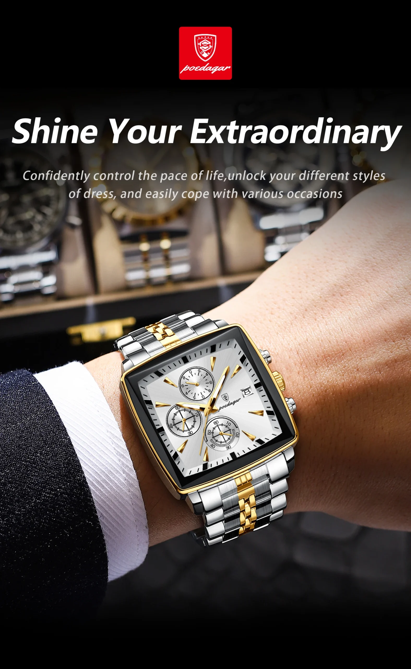 POEDAGAR 866 Quartz Chronograph Watch information.