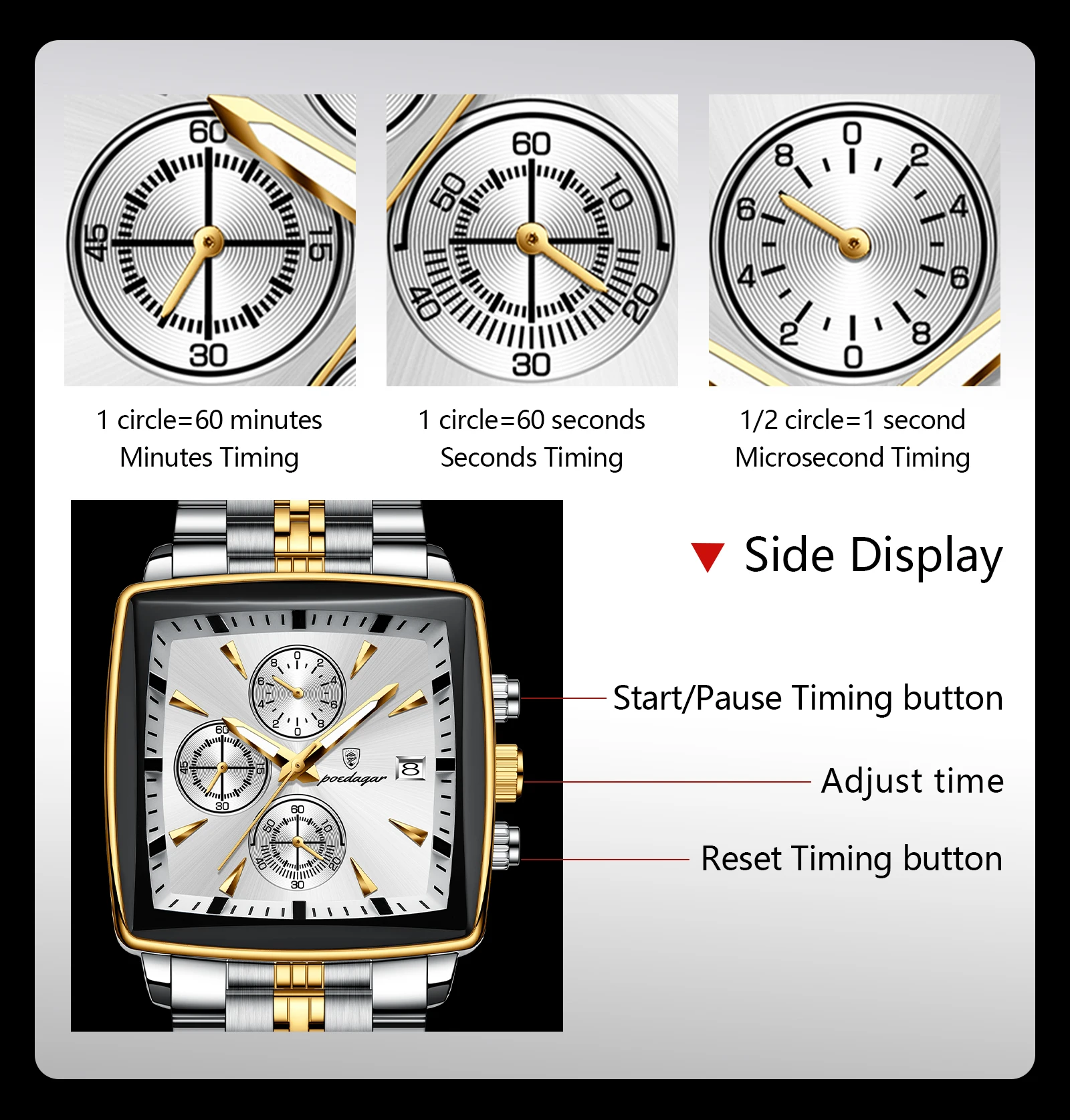 POEDAGAR 866 Quartz Chronograph Watch information.
