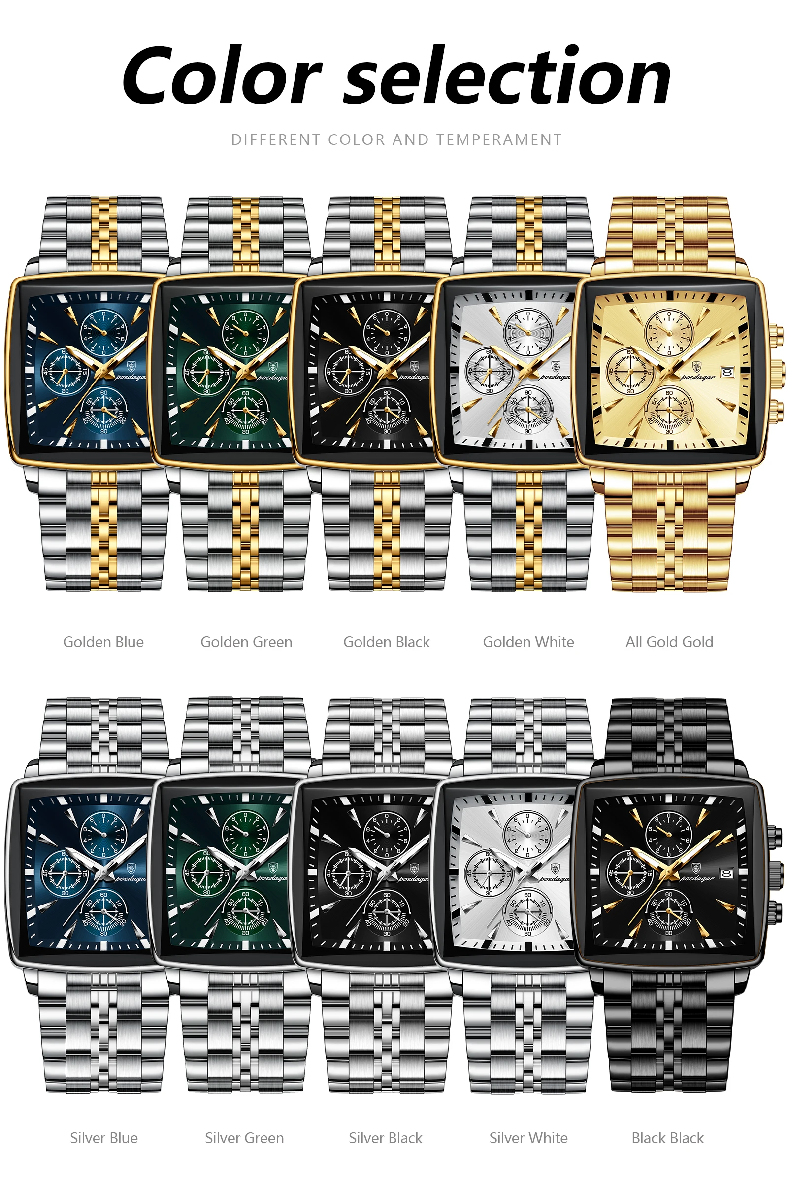 POEDAGAR 866 Quartz Chronograph Watch information.