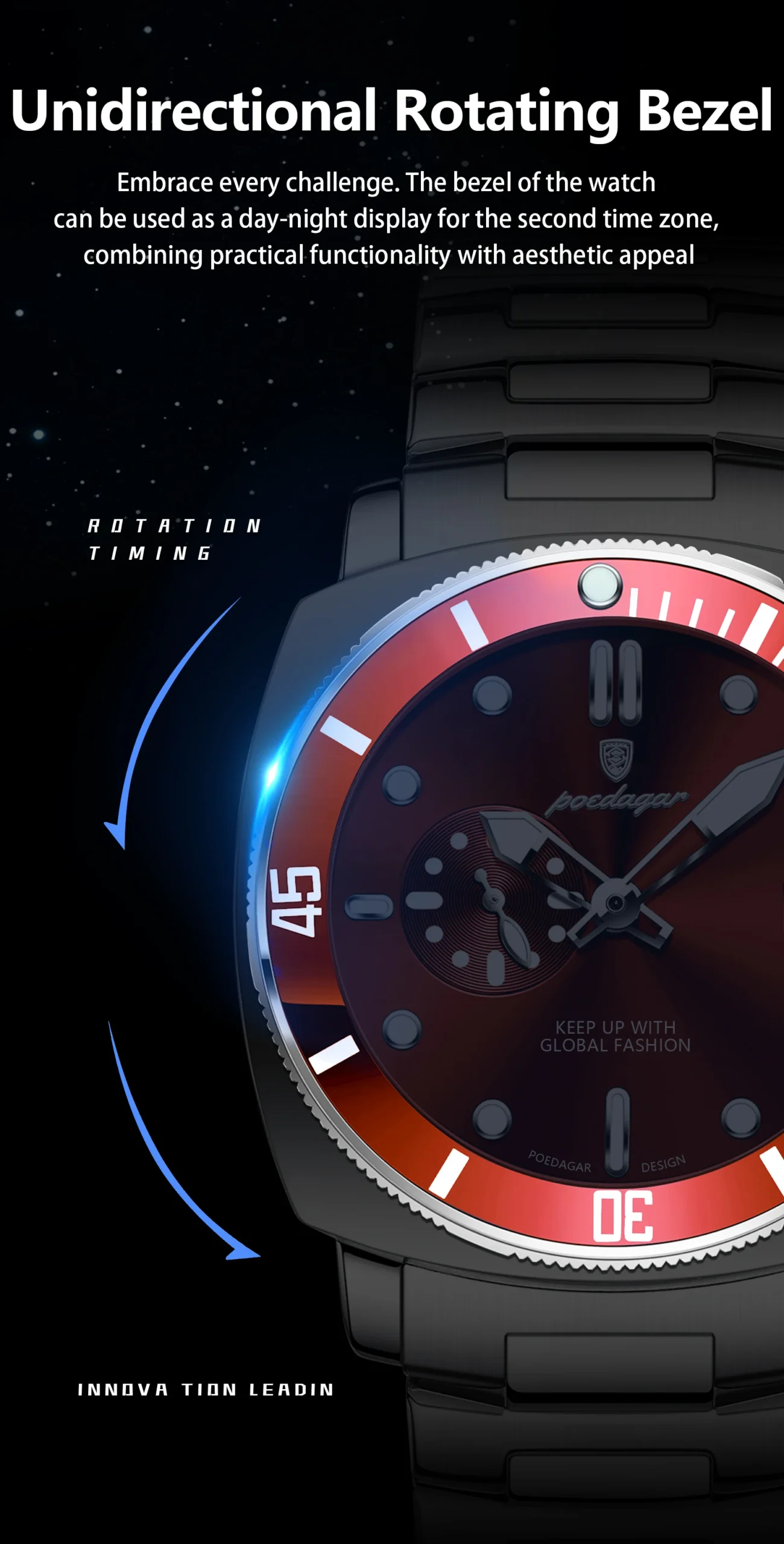 POEDAGAR 873 Quartz Analog Watch information.