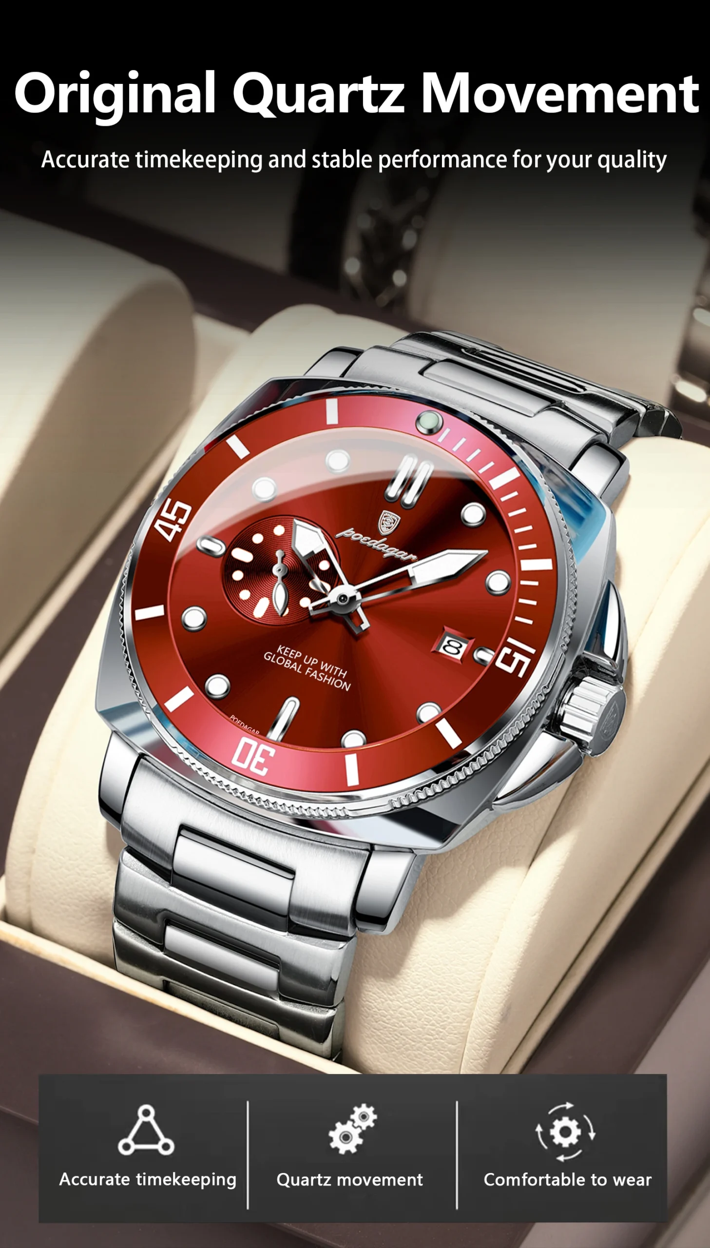 POEDAGAR 873 Quartz Analog Watch information.