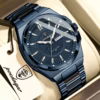 Blue POEDAGAR 896 Quartz Analog Watch with textured dial and date display.