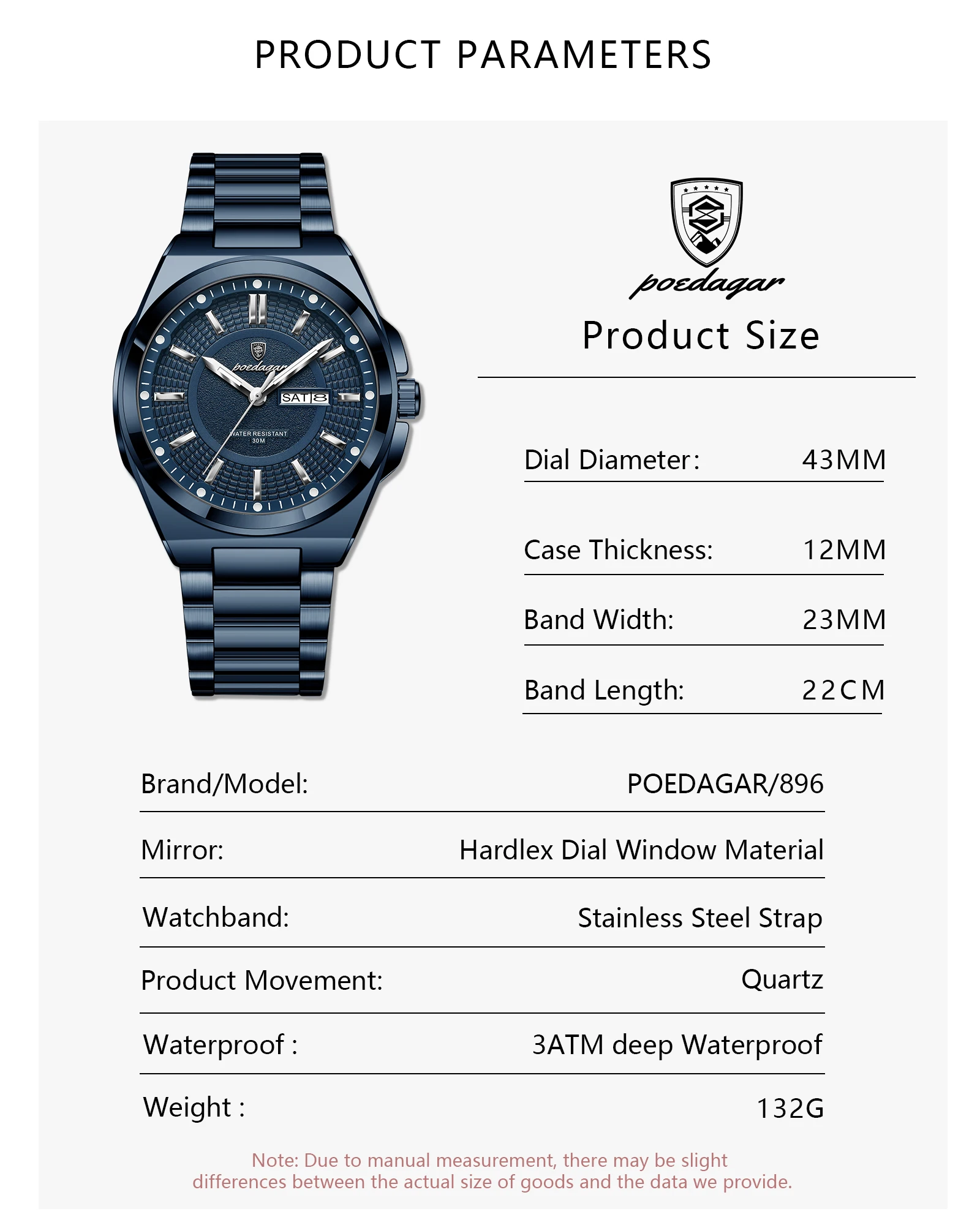 POEDAGAR 896 Quartz Analog Watch information.