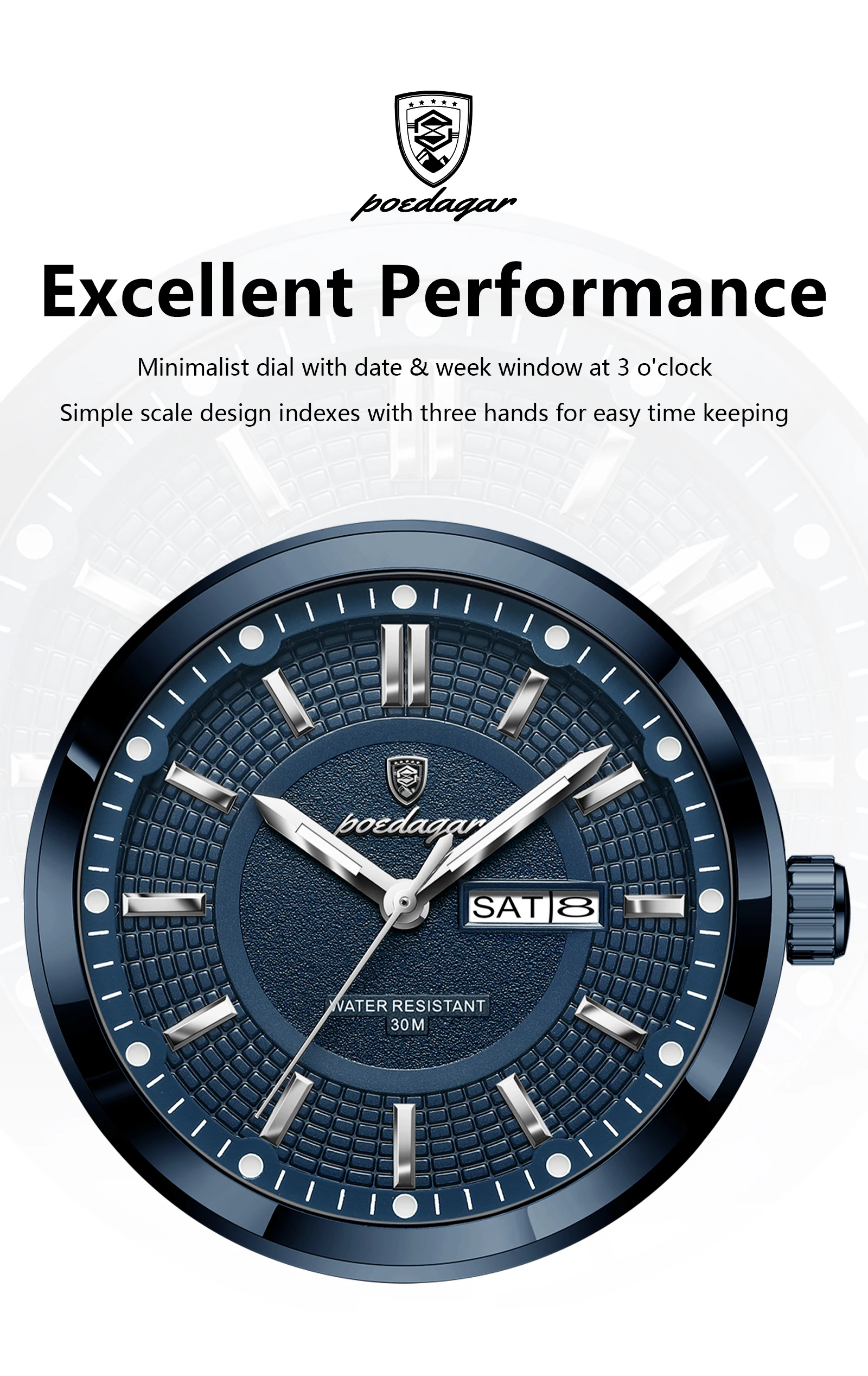 POEDAGAR 896 Quartz Analog Watch information.