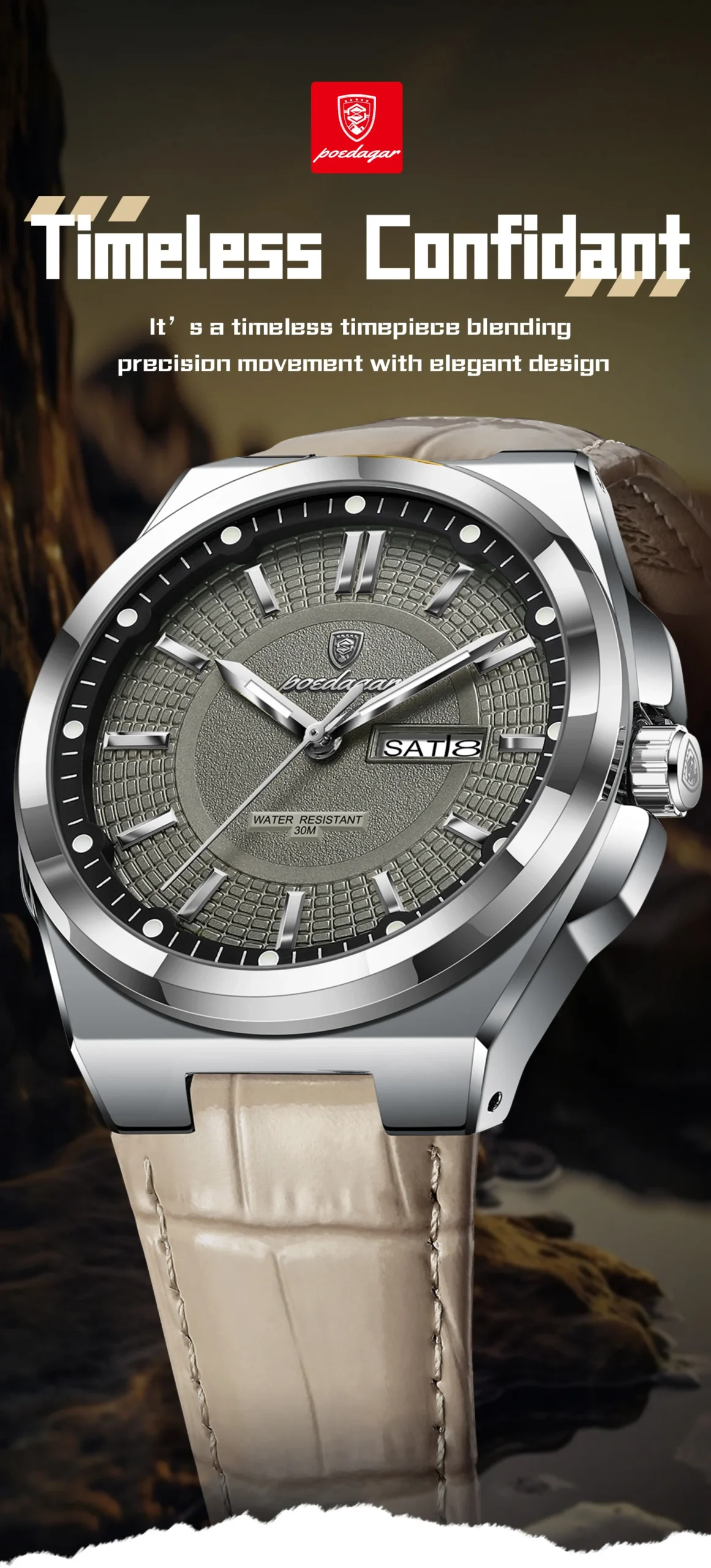 POEDAGAR 896L Quartz Analog Watch information.