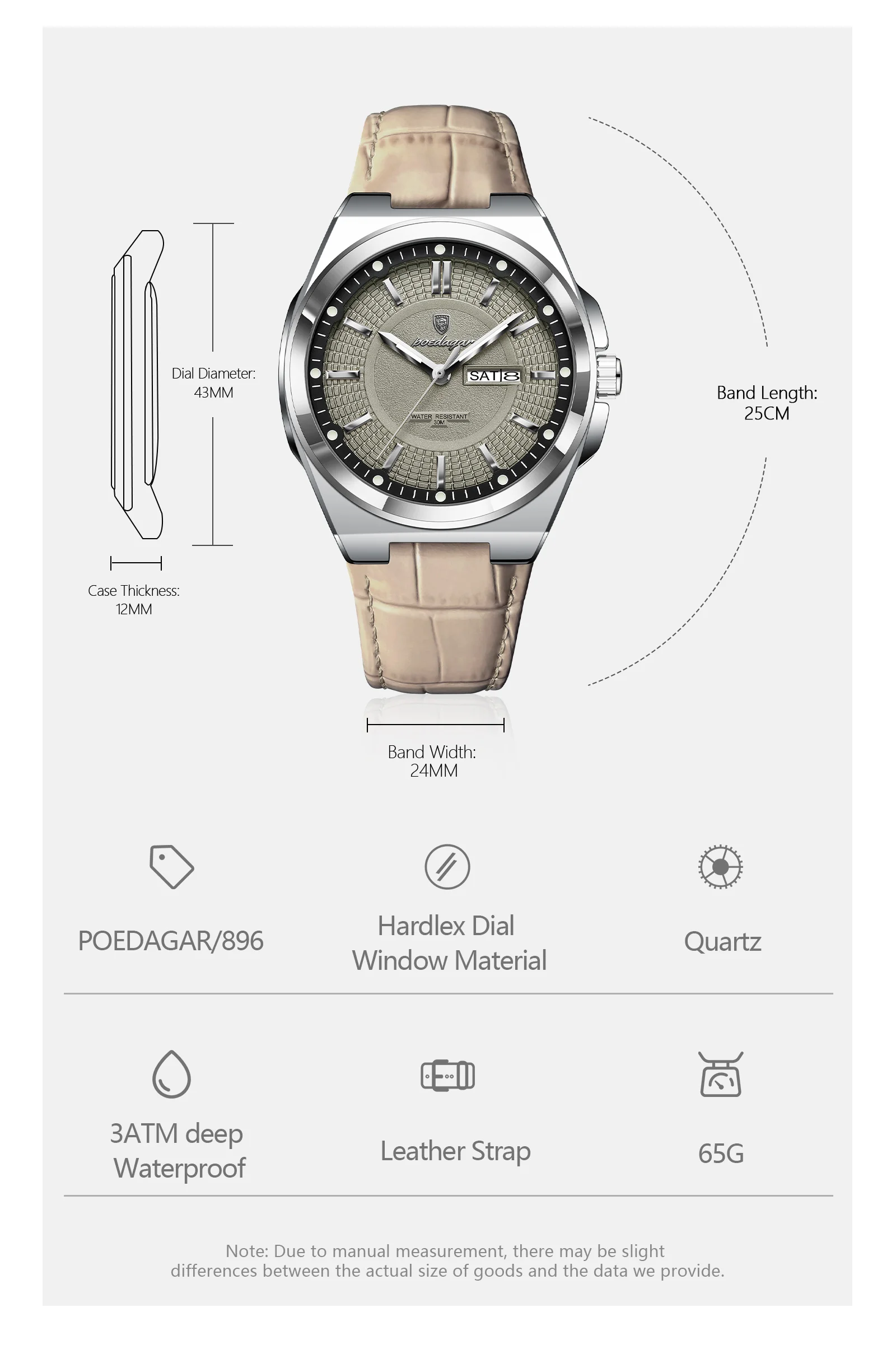 POEDAGAR 896L Quartz Analog Watch information.
