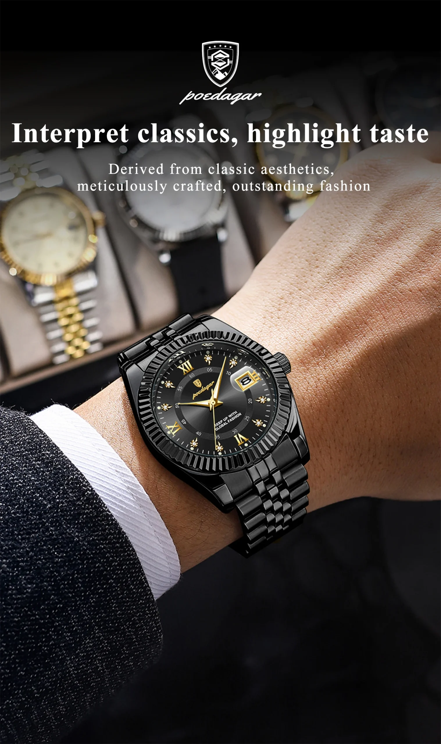 POEDAGAR 910 Quartz Analog Watch information.
