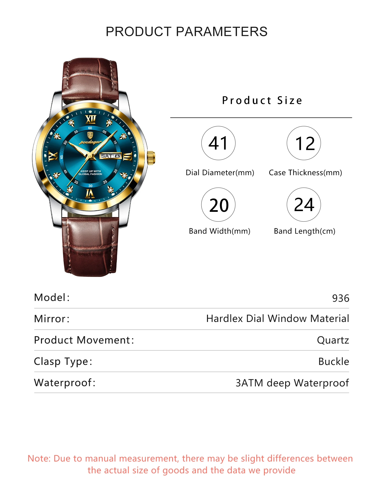 POEDAGAR 936L Quartz Analog Watch information.
